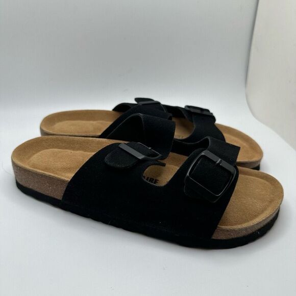 CUSHIONAIRE Women's Cork Footbed Sandal With +Comfort 7.5 BLACK - Picture 1 of 7